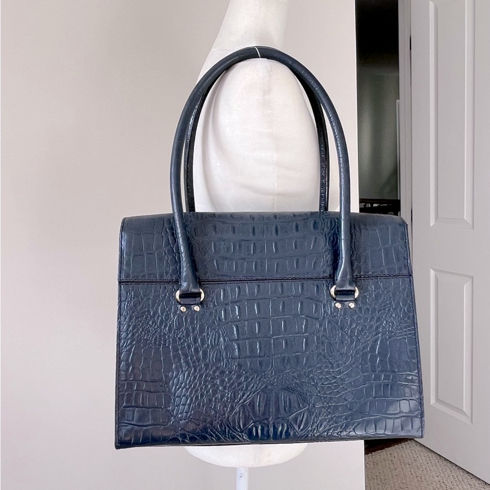 kate spade Navy Crocodile-Embossed Large Structured Shoulder  Bag - Picture 9 of 9
